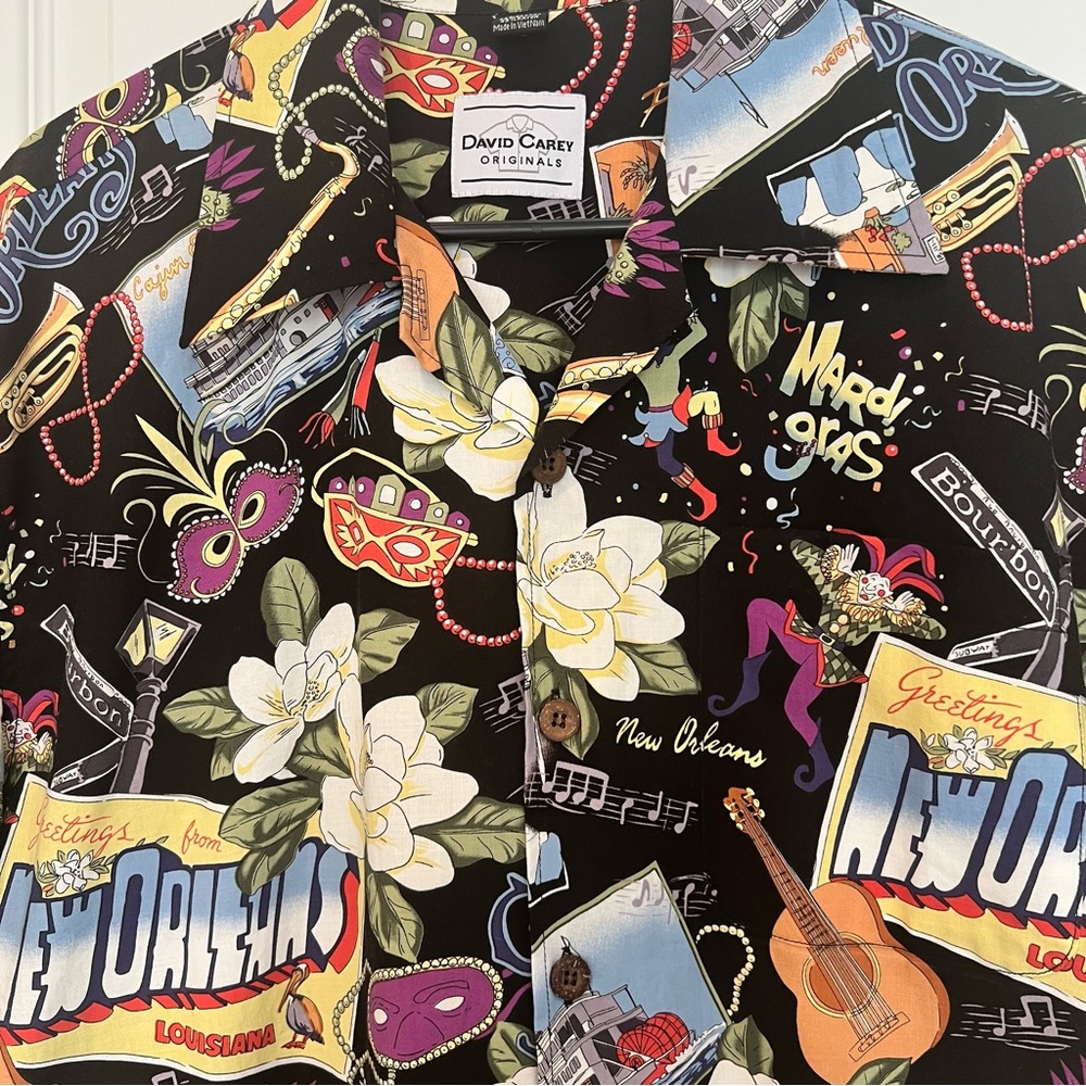 David Carey Men’s M New Orleans Shirt Artwear NOLA Festival Vibes Mardi Gras
